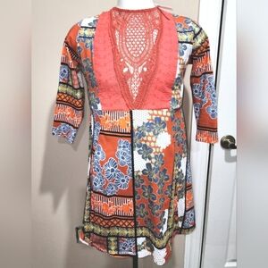 NWT ASOS Patchwork Crochet 3/4 Length Sleeve Dress Size 14